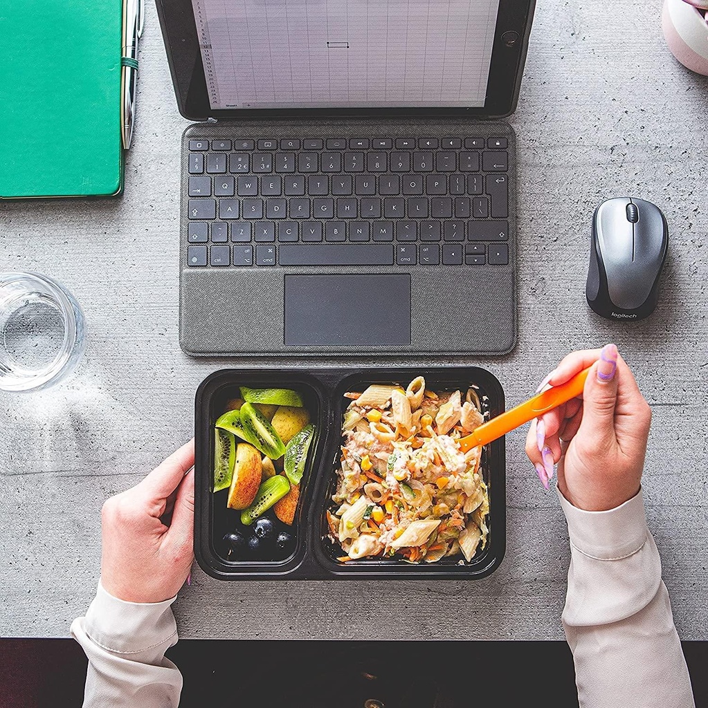 10 PACK -  2 Compartment Meal Prep Containers - Reusable BPA Free Plastic Food Storage Trays 32OZ