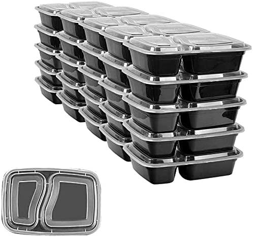 10 PACK -  2 Compartment Meal Prep Containers - Reusable BPA Free Plastic Food Storage Trays 32OZ