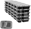 10 PACK -  2 Compartment Meal Prep Containers - Reusable BPA Free Plastic Food Storage Trays 32OZ