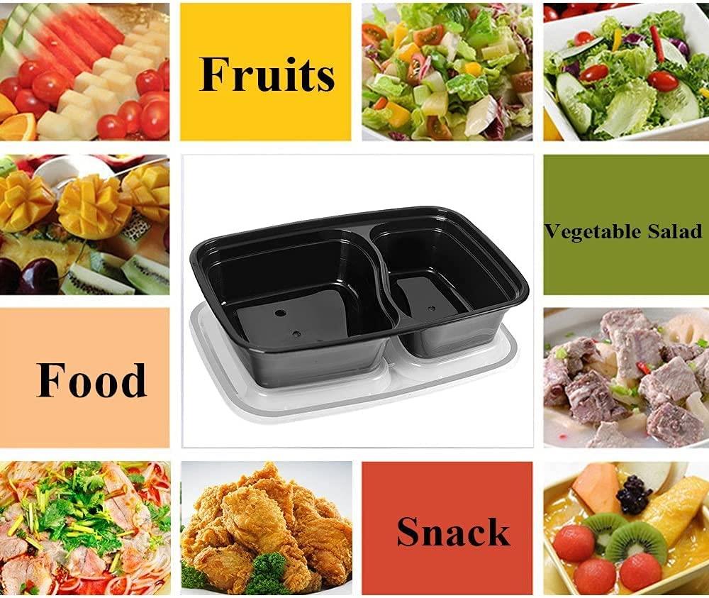 10 PACK -  2 Compartment Meal Prep Containers - Reusable BPA Free Plastic Food Storage Trays 32OZ