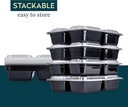 10 PACK -  2 Compartment Meal Prep Containers - Reusable BPA Free Plastic Food Storage Trays 32OZ