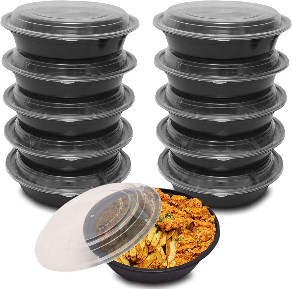 10 X Round Plastic Meal Prep Containers - Reusable BPA Free Food Containers with Airtight Lids