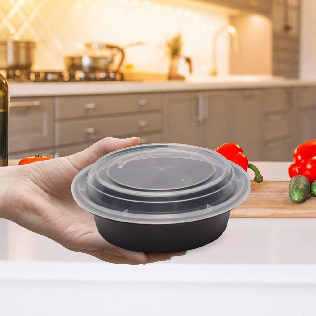 10 X Round Plastic Meal Prep Containers - Reusable BPA Free Food Containers with Airtight Lids 32 OZ