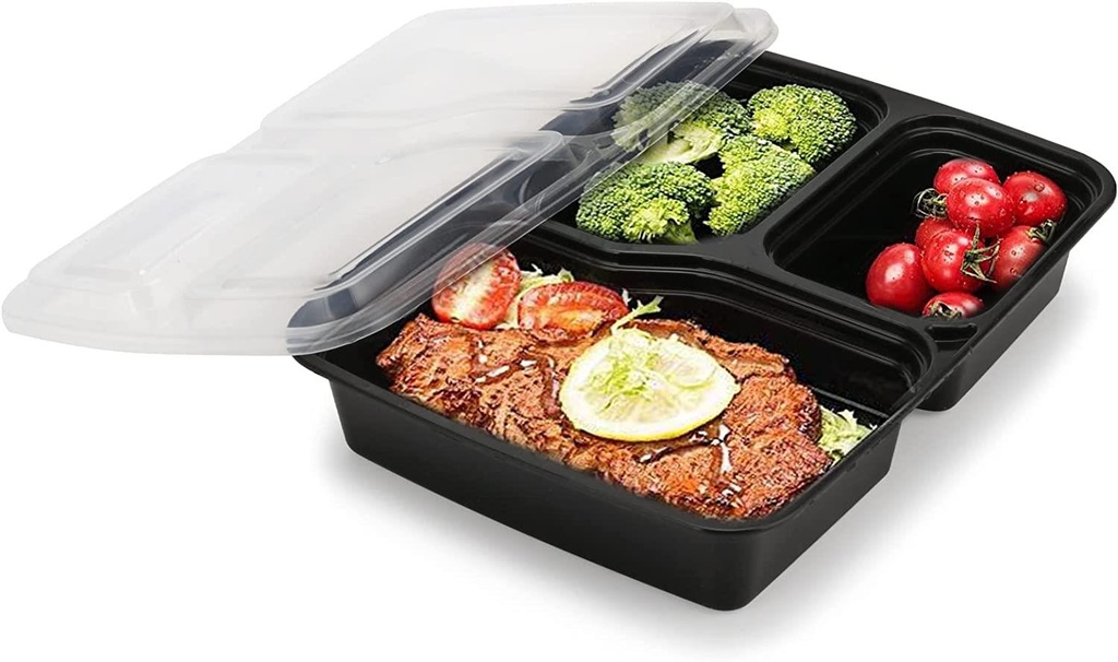 10 PACK 3 Compartment Meal Prep Container Plastic Food Storage Trays