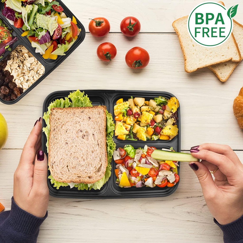 10 PACK 3 Compartment Meal Prep Container Plastic Food Storage Trays