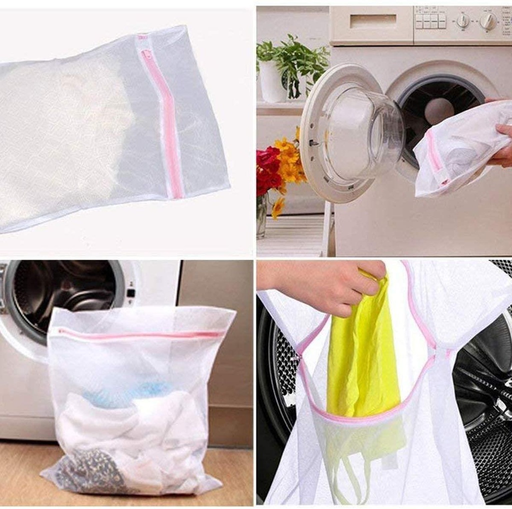 1 X Fabric Beige White Laundry Bag Zip Mesh Underwear  30 x 40cm