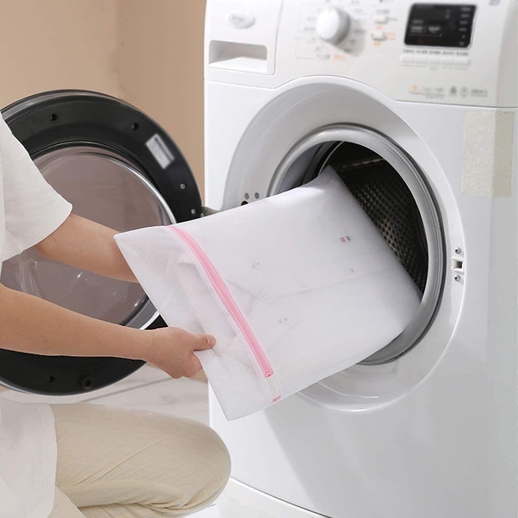 1 X Fabric Beige White Laundry Bag Zip Mesh Underwear  30 x 40cm