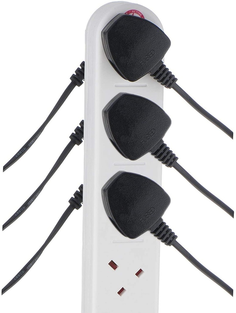 10 Way Gang + 2m Mains Extension Tower Lead Cable Surge Protected