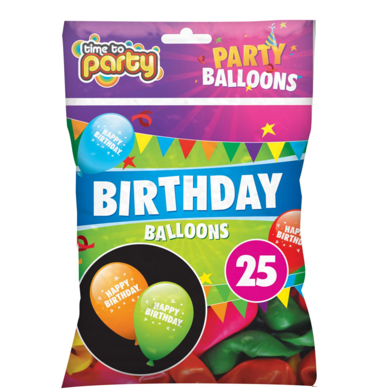 'Happy Birthday' Balloons 25pk