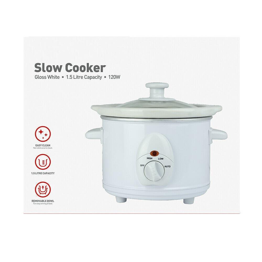 1.5L Slow Cooker Small 120W White Round Slow Cooker
