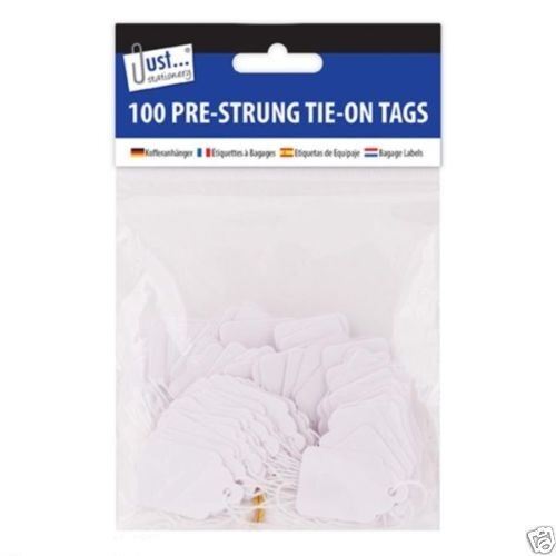 100 Pre Strung White Tags 25x39mm
