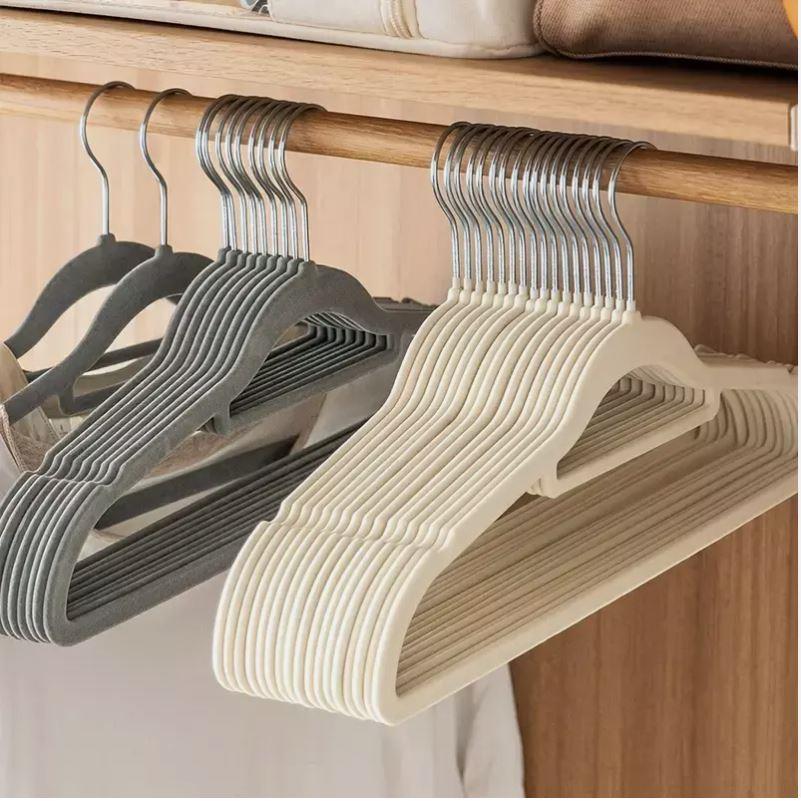 10 X ANTI SLIP FLOCKED COAT CLOTHES HANGERS VELVET TROUSER TIE HANGING SPACE SAVING