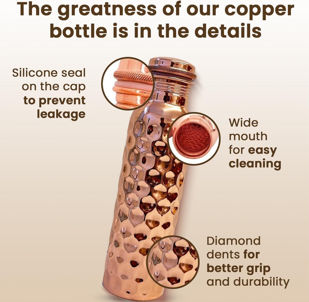 1 Liter Copper Water Bottle - Diamond