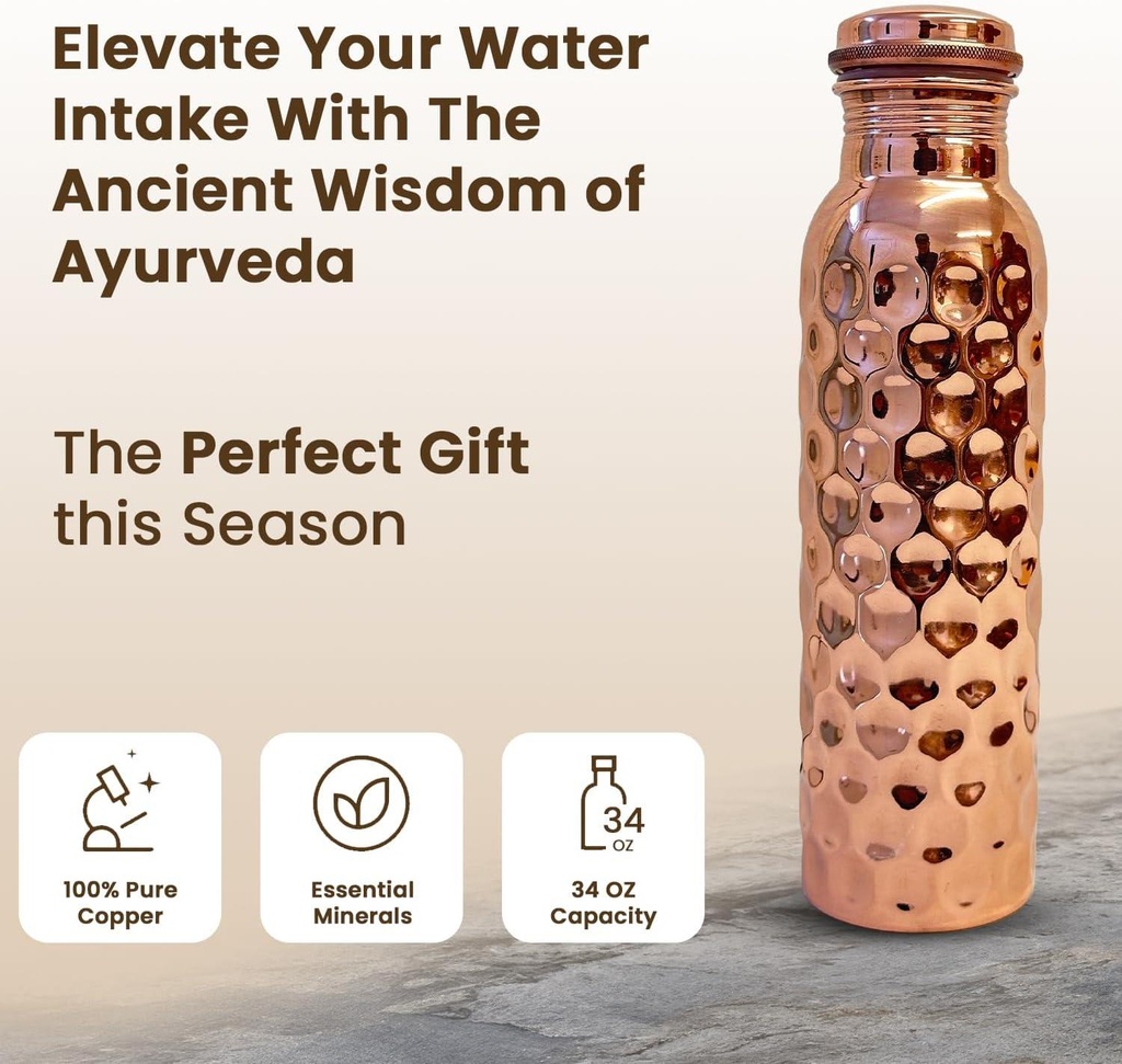 1 Liter Copper Water Bottle - Diamond
