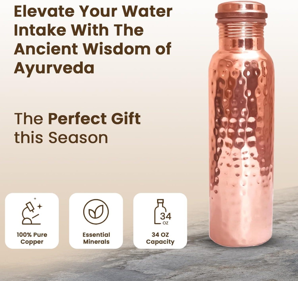 1 Liter Copper Water Bottle - Hammer