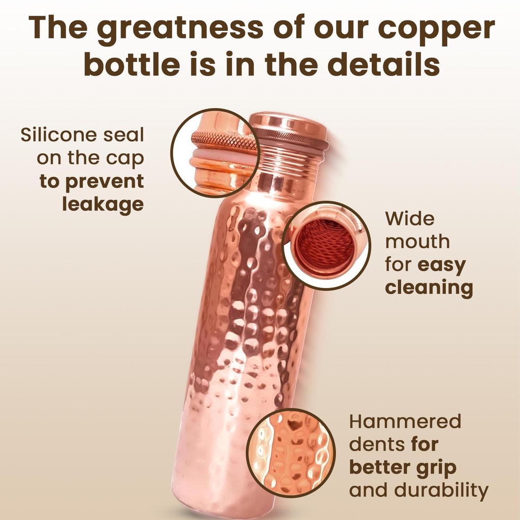 1 Liter Copper Water Bottle - Hammer