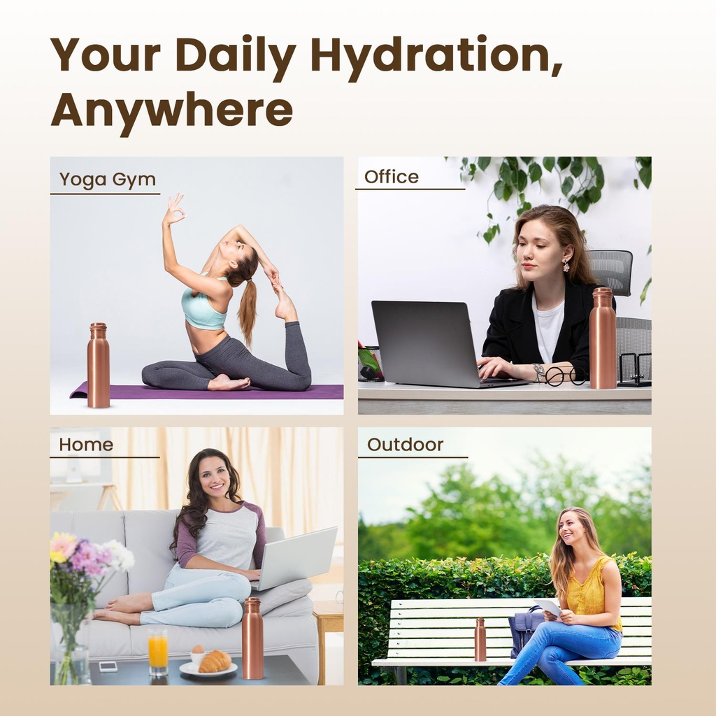 1 Liter Copper Water Bottle - Plain