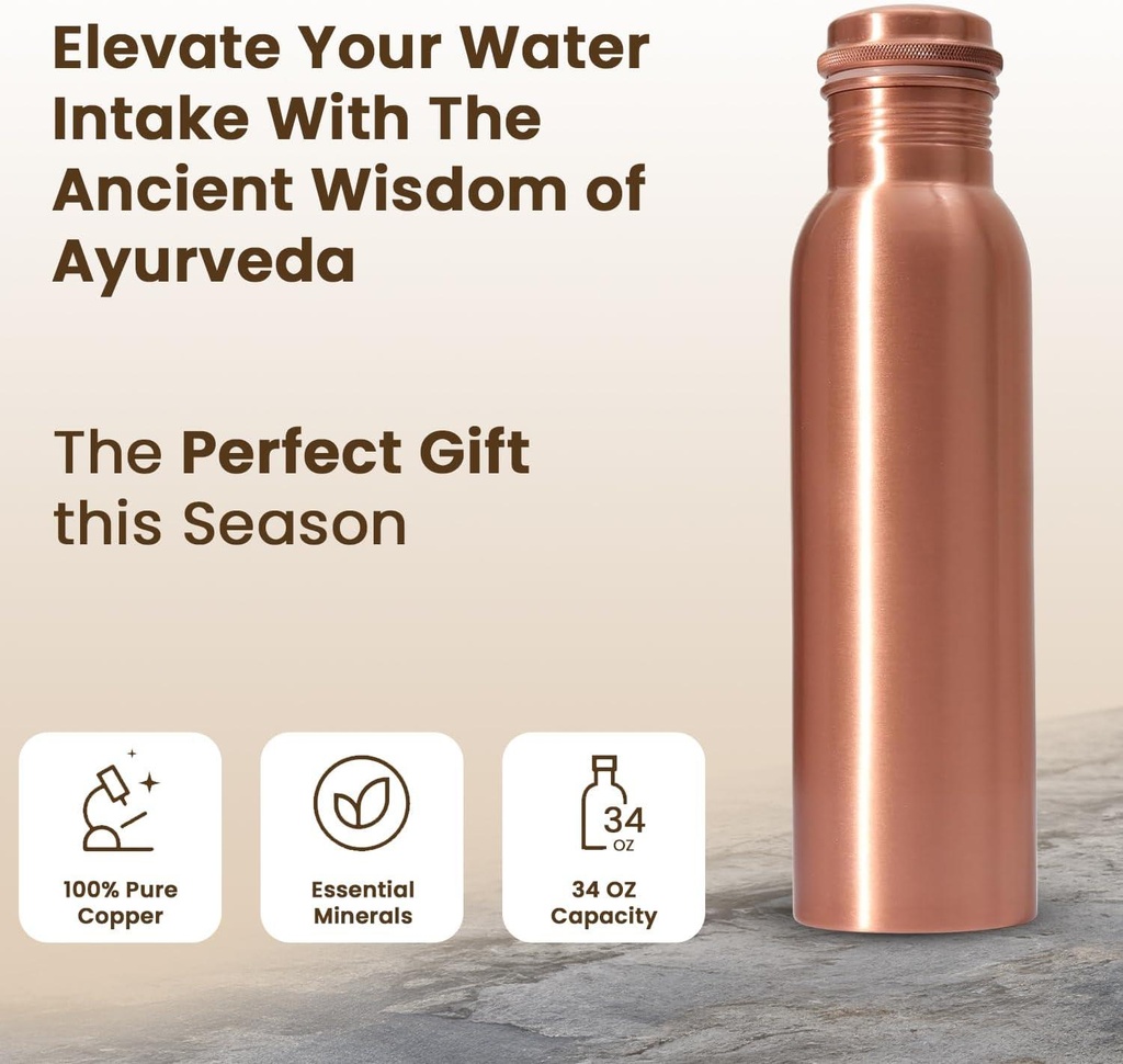1 Liter Copper Water Bottle - Plain