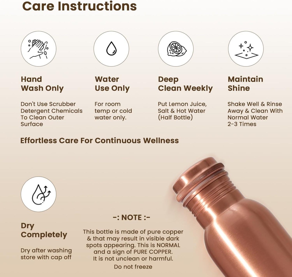 1 Liter Copper Water Bottle - Plain