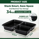 50 X 34Oz 3 Compartment Plastic Black Meal Prep Container With Lids