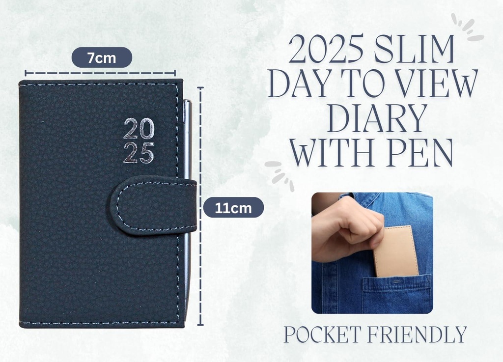 2025 Page a Day A7 Diary Soft Leather Feel Pocket Size Journal With Pen