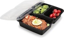 50 X 34Oz 3 Compartment Plastic Black Meal Prep Container With Lids