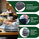 50 X 34Oz 3 Compartment Plastic Black Meal Prep Container With Lids