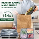 50 X 34Oz 3 Compartment Plastic Black Meal Prep Container With Lids