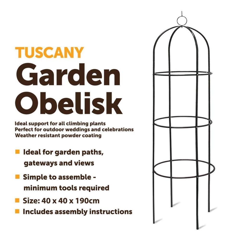 1.9M Easy Obelisk Black Garden Metal Obelisk Trellis