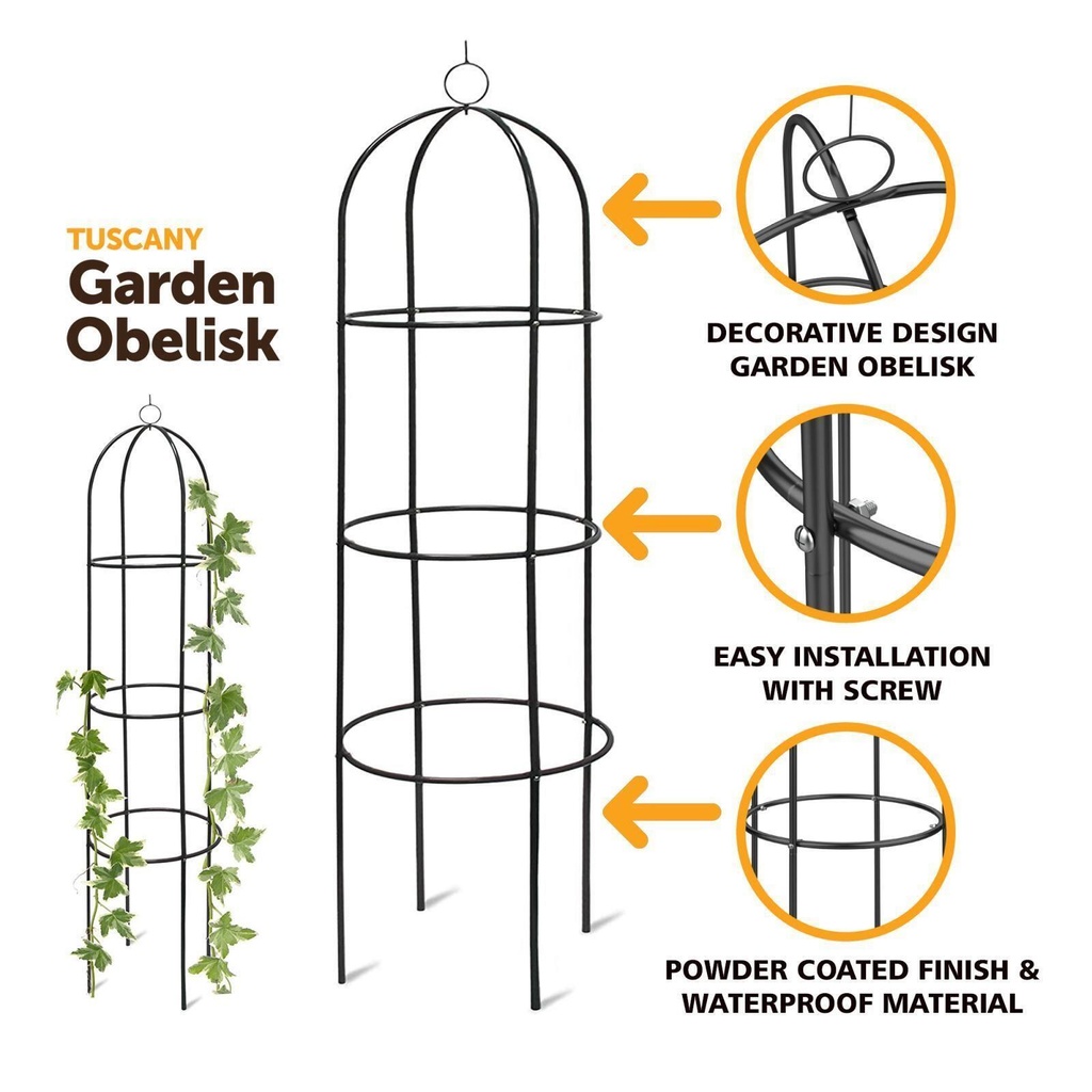 1.9M Easy Obelisk Black Garden Metal Obelisk Trellis