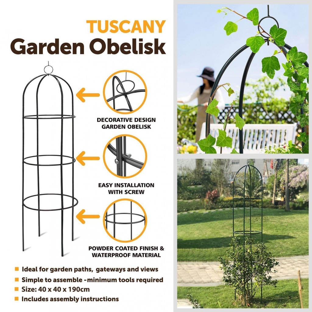 1.9M Easy Obelisk Black Garden Metal Obelisk Trellis