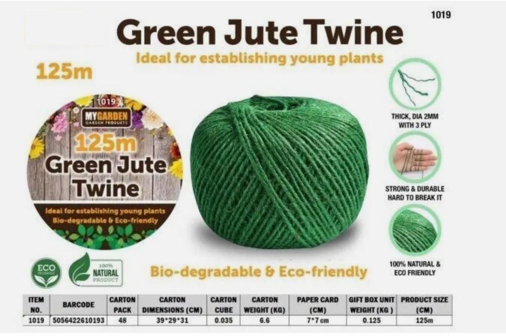 125m Garden Jute Twine Green Plant Support String  Pack Of 3