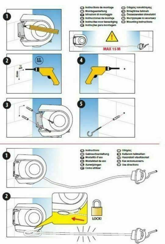 12 Meter Retractable Washing Line Airer Wall Mount Reel Clothes Dryer Rope