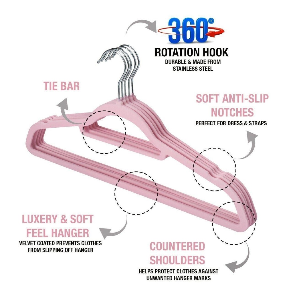 10 PK VELVET HANGER BABY PINK