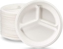100pc Deluxe 9'' 3 Compartment Round Plastic Plates