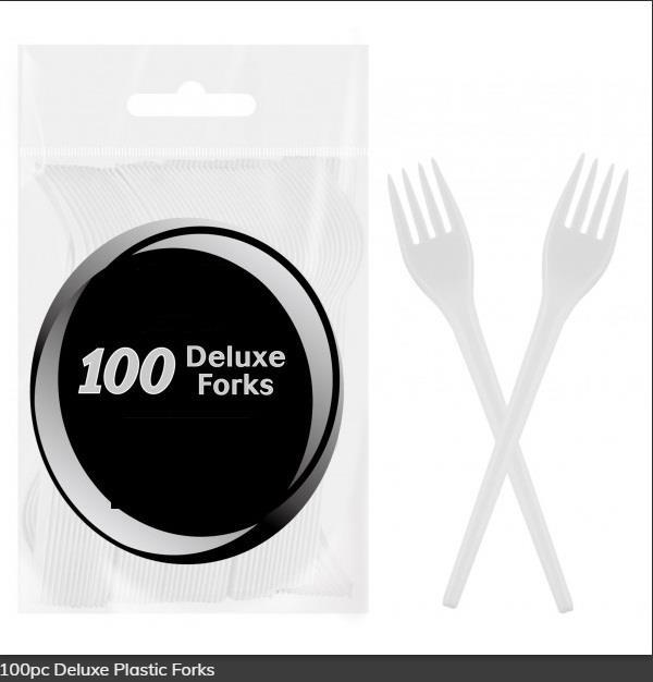 100pc Deluxe Plastic Knives & Forks For Party Tableware, Picnic, Wedding Cutlery