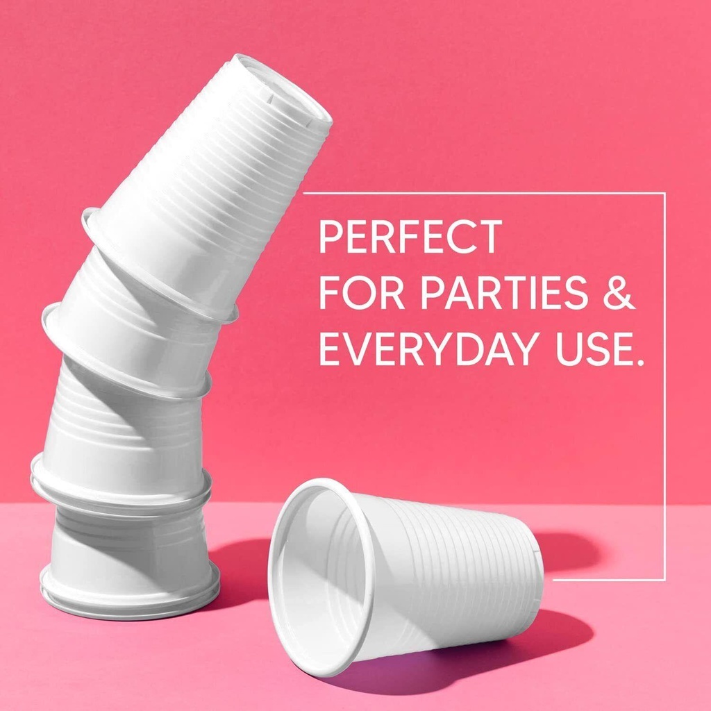 100pc White Plastic Cups - 7oz Disposable Cup 180Cc