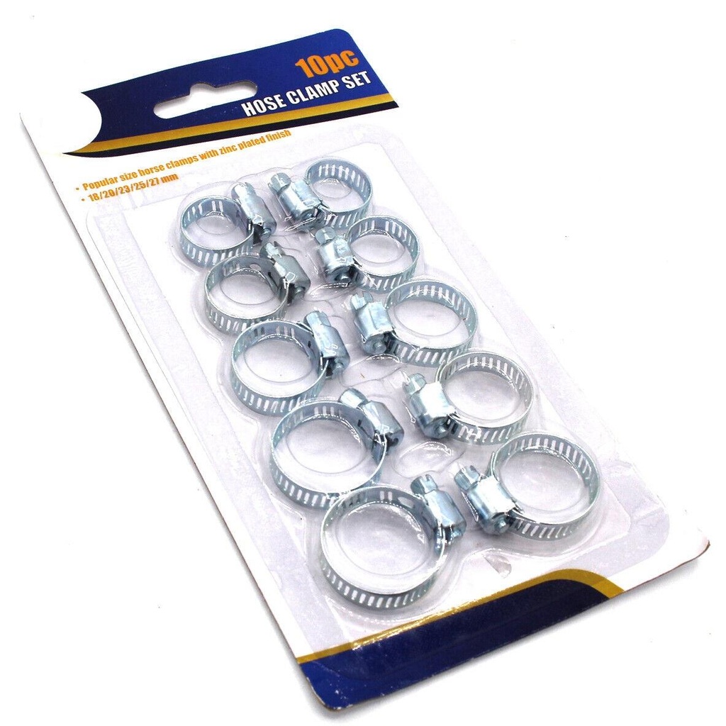10 PIECE HOSE PIPE CLAMPS SET - 18/20/23/25/27mm