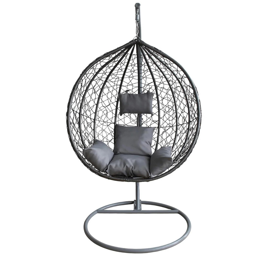 1 Seater Egg Chair Hammock - Grey with Grey Cushions