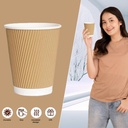 100 X 12oz Disposable Kraft Ripple Paper Cups Insulated Brown Paper Cups