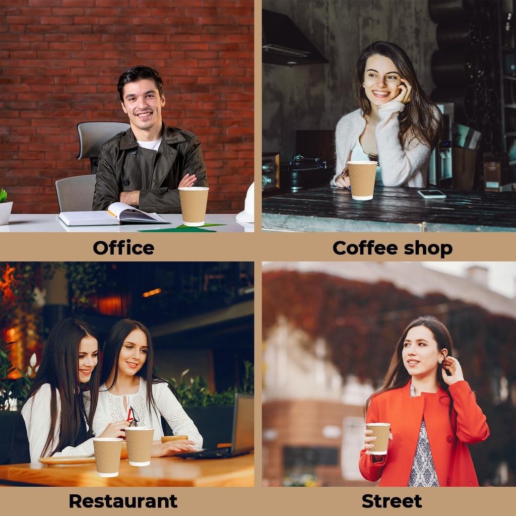 100 X 12oz Disposable Kraft Ripple Paper Cups Insulated Brown Paper Cups