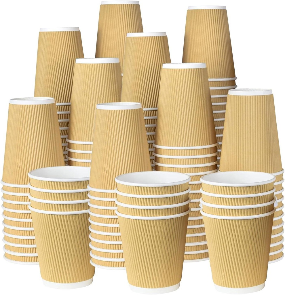 100 X 12oz Disposable Kraft Ripple Paper Cups Insulated Brown Paper Cups