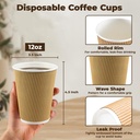 1000 X 12oz Disposable Kraft Ripple Paper Cups  Insulated Brown Paper Cups