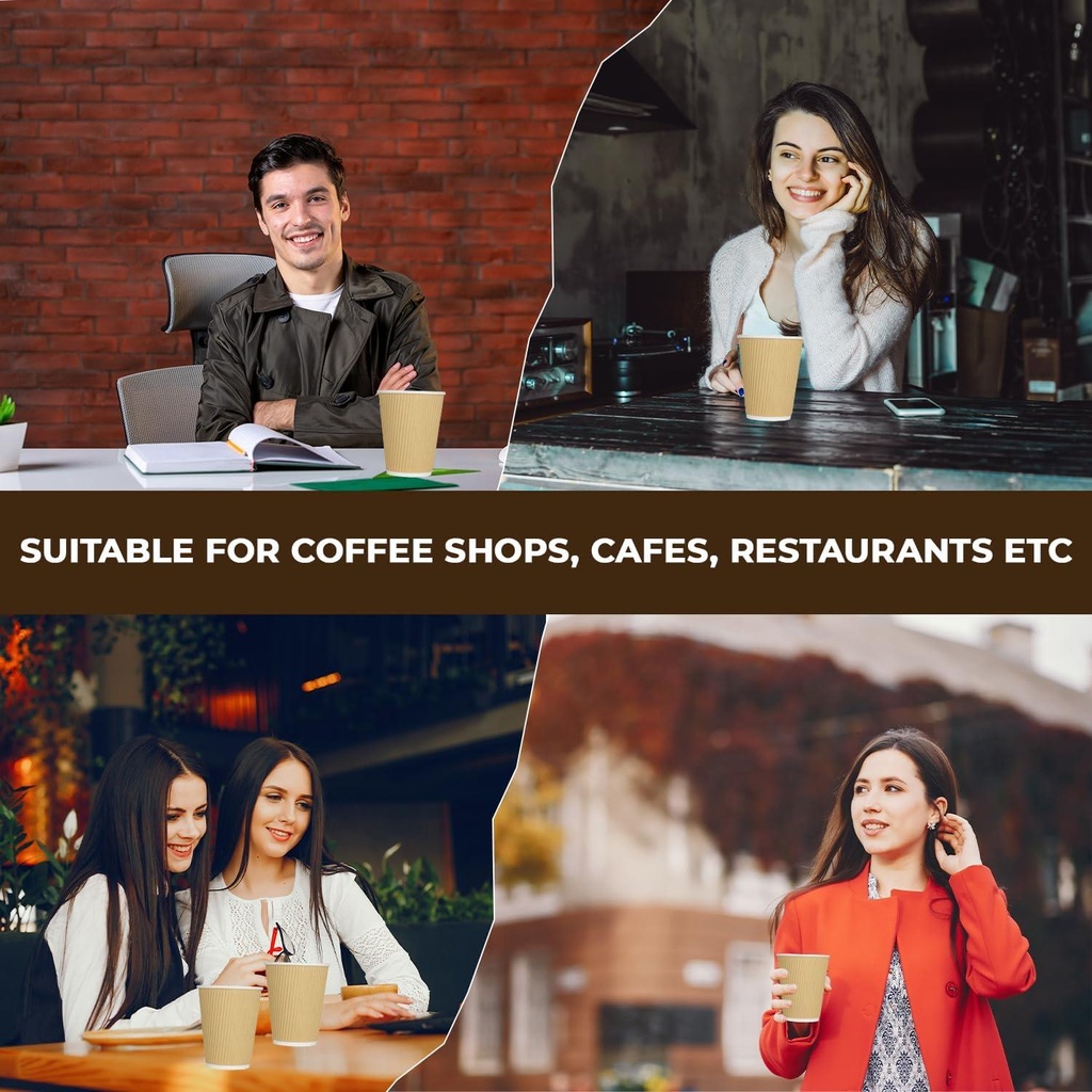 1000 X 12oz Disposable Kraft Ripple Paper Cups  Insulated Brown Paper Cups