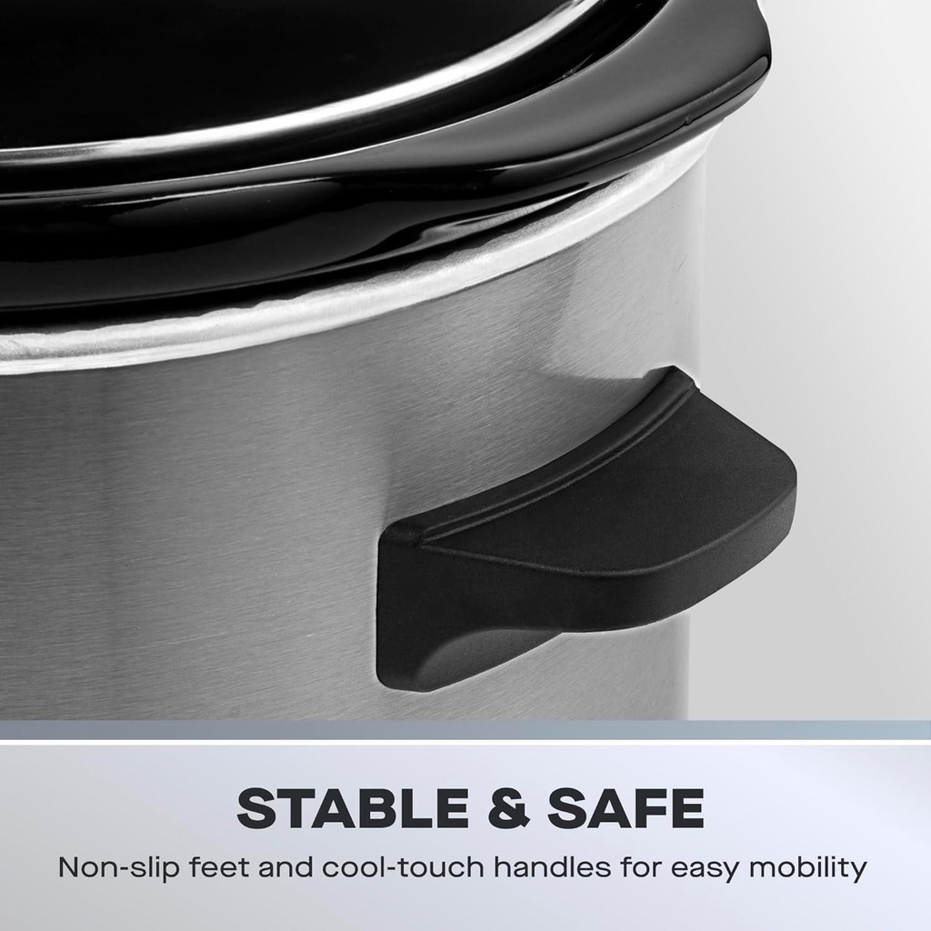 1.5L Slow Cooker Stainless Steel Small Slow Cooker Glass Lid 3 Heat Settings New