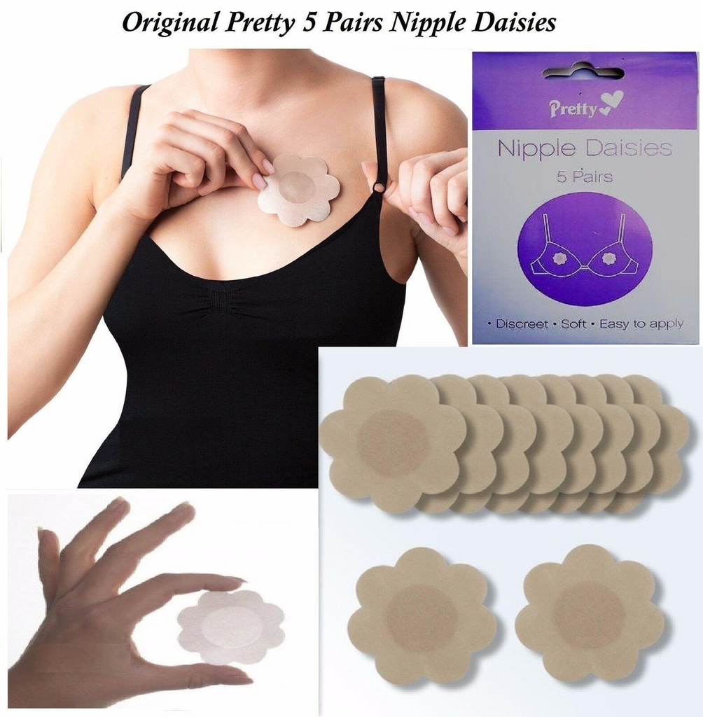 10 x Disposable Self Adhesive Discreet Nude Nipple Daisies Covers Pads Braless Pasties