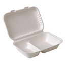 100 PACK  2 Compartment Bagasse Clamshell Takeaway Boxes