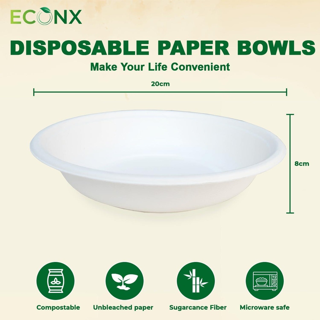 100 pcs Disposable Paper Bowls 24oz Eco-Friendly Sugarcane