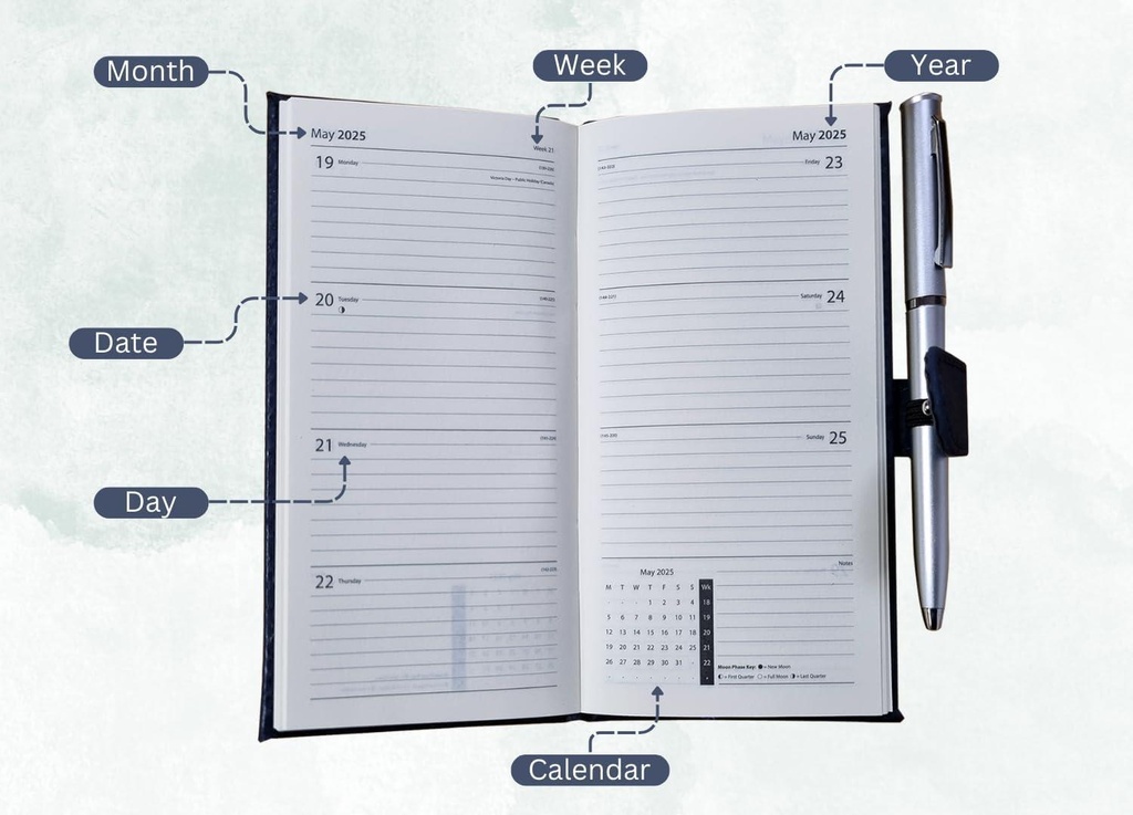 2025 Week To View Premium Padded Slim Pocket Diary Stud Close Diary With Pen