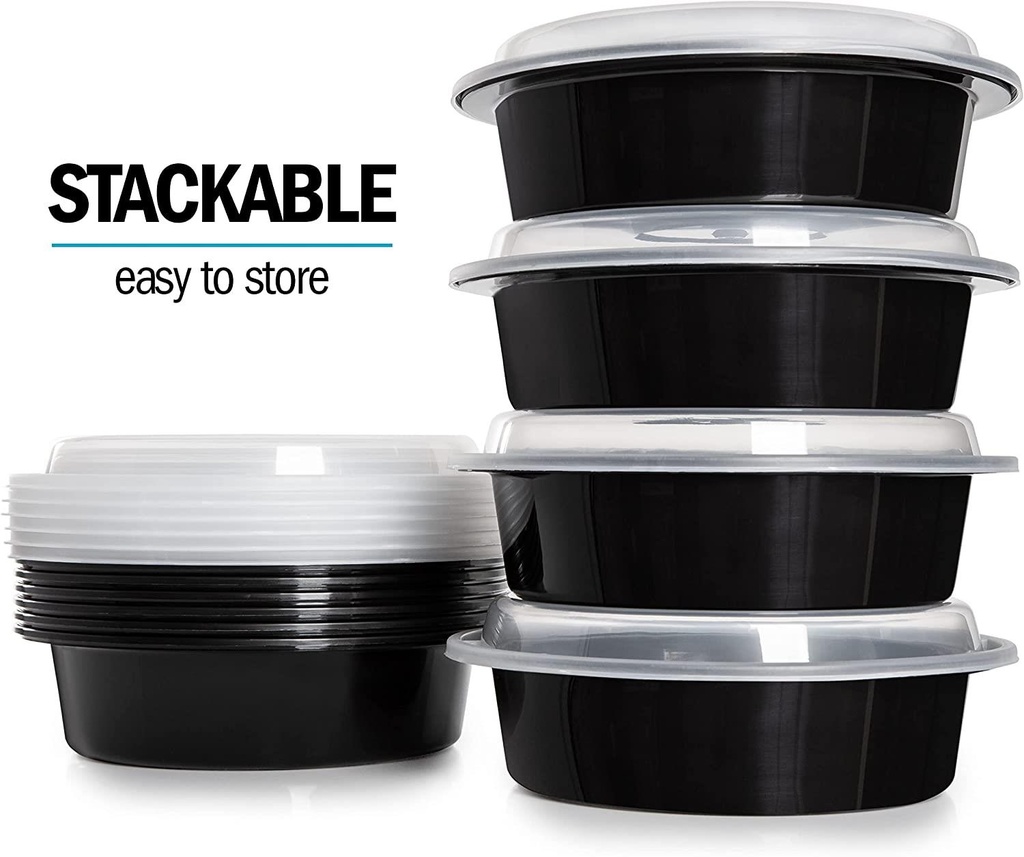 10 X Round Plastic Meal Prep Containers - Reusable BPA Free with Airtight Lids